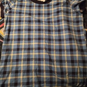 LuLaRoe Black Neckline Top with Blue Plaid Interier